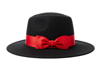 Elegant Black Fedora Hat with Red Ribbon Isolated Transparent
