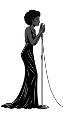Elegant Black jazz singer sings to her vintage microphone illustration