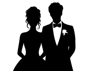 silhouette of bride and groom, silhouette of married couple, icon isolated on white background  © Amalia