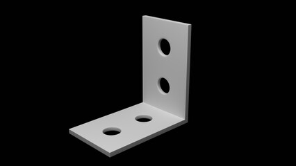 L字の金具の3D画像、黒背景