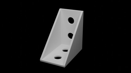 L字の金具の3D画像、黒背景