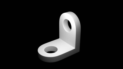 L字の金具の3D画像、黒背景