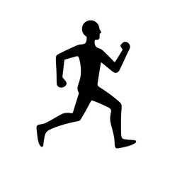 Jogging person icon, black silhouette, mid-step pose, active motion, minimal clipart
