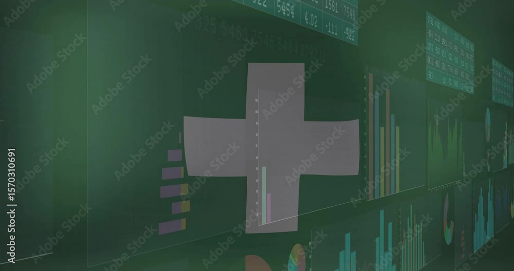 Poster mask fading in after bar charts appearing, rotating cross panning view revealing numeric table