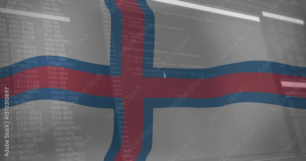 Aufkleber faroese flag waving with scrolling code reflection appearing behind to reveal programming details