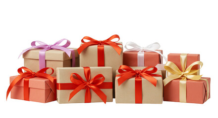 Festive Stacked Gifts Presents with Ribbons Bows Transparent Background