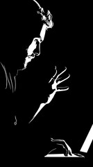 A man in profile, thoughtful and working on a laptop.