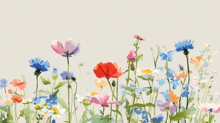 Colorful wildflowers in a meadow scene.