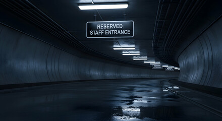 Reserved Staff Entrance Shows Underground Passage Under Dimly Lit Conditions