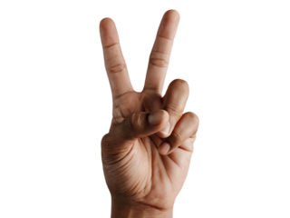 Hand gestures for success include two fingers forming a peace or victory sign and a thumb and forefinger making an OK symbol