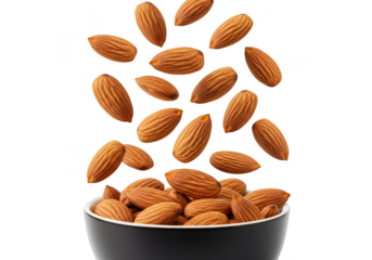 Falling Almonds Nut Food in Bowl Healthy Snack Transparent Background