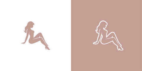Fototapeta premium Sexy woman silhouette vector logo in confident elegant pose, generative ai