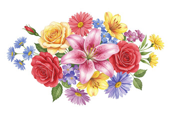 Floral Bouquet Illustration Roses Lilies Transparent Background Design