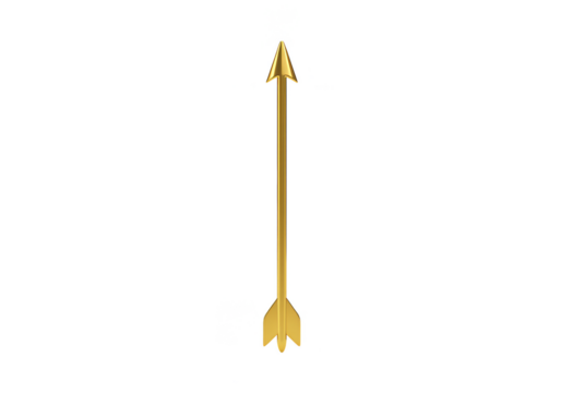Golden Arrow Isolated on Transparent Background, Medieval Weapon Aim
