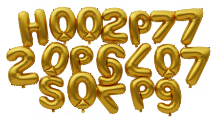 Golden Foil Balloon Numbers Alphabet Party Decoration Render