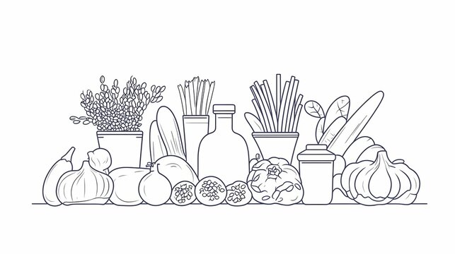 black and white vegetables composition clip art preview