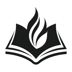 Open book with a flame icon symbolizing knowledge inspiration and learning