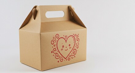 Brown cardboard box with cute heart design on a white background for gifting goods