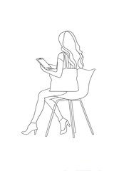 Woman seated with a bag and tablet.