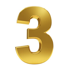 Naklejka premium Golden Three Illustration Metal 3d Number on Transparent Background