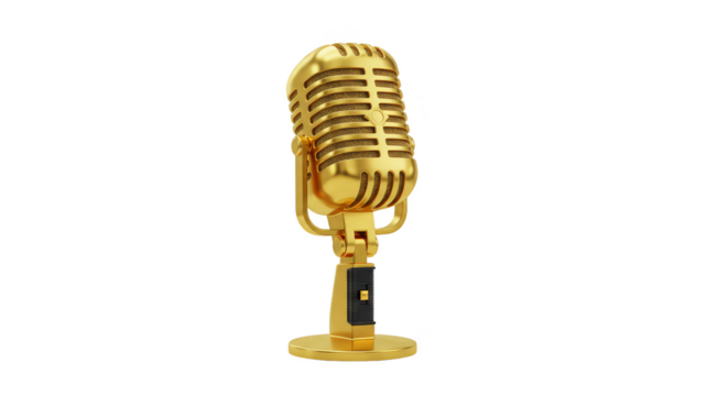 Golden Vintage Microphone Isolated Transparent Background Media Broadcast