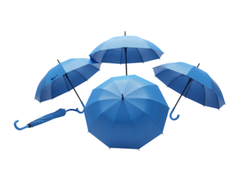 Group of Blue Umbrellas with Opened Canopies on Transparent Background