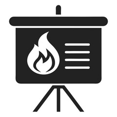 Modern presentation board design featuring a stylized flame icon in black and white