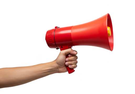 Hand Holding Red Megaphone Transparent Background, Promoting Sale, Loud Sound