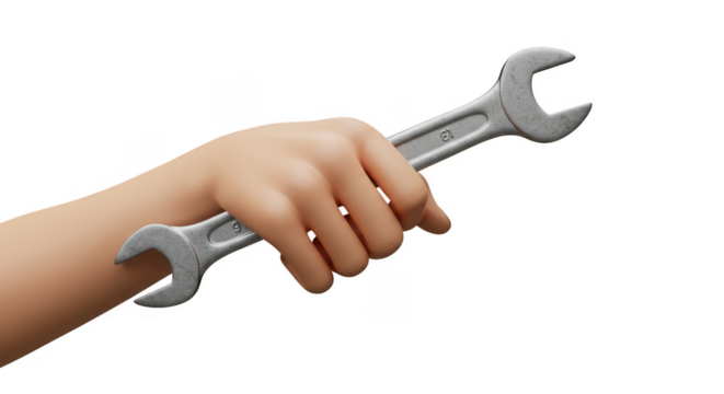 Hand Holding Silver Wrench Tool for Repair Isolated Illustration