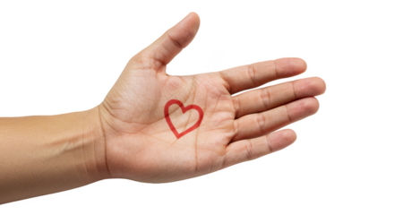 Hand with Heart Drawing Palm Love Symbol Health on Transparent BG