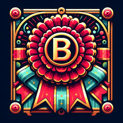 Badge ribbon with letter B in vibrant colors

