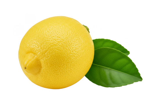 Fresh Yellow Lemon Fruit with Leaves Transparent Background