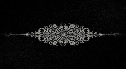 Ornate Silver Floral Design on Black Symmetrical and Detailed.
