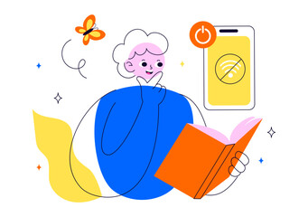 Digital Detox Illustration Featuring Embracing Life Without Digital Devices, Offline Leisure Activities, and Relaxing Without Internet Connections