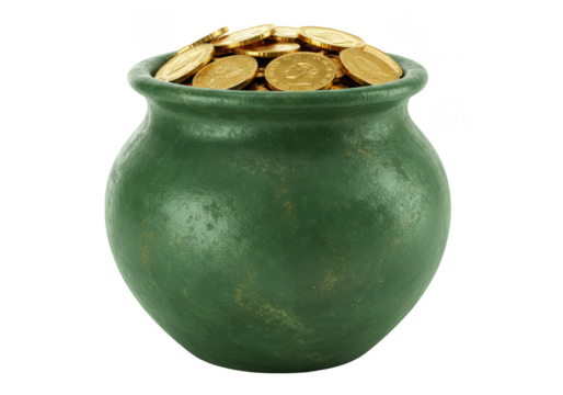 Gold Coins in Pot Saint Patrick Treasure Wealth Isolated Object