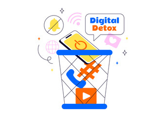 Digital Detox Illustration Featuring Embracing Life Without Digital Devices, Offline Leisure Activities, and Relaxing Without Internet Connections