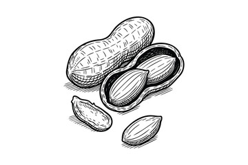 Peanuts Illustration in Black and White Line Art Style Drawing Isolated