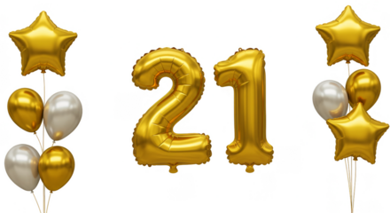 Golden Balloons Celebrate Twenty One Anniversary Transparent Background