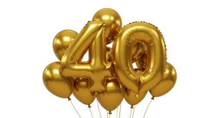 Golden Balloons Number Forty Anniversary Celebration Isolated