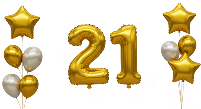 Golden Balloons Celebrate Twenty One Anniversary Transparent Background - Powered by Adobe