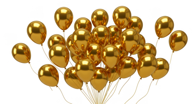 Golden Balloons Celebration Party Decoration Transparent Background 3D Render