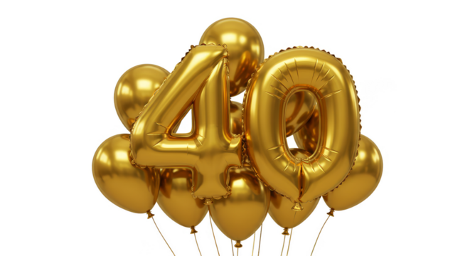 Golden Balloons Number Forty Anniversary Celebration Isolated