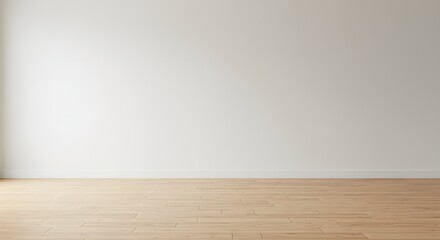 Empty Room Interior with White Wall and Wood Floor