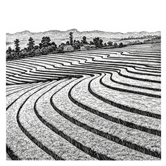 Hand Drawn Vector Rice Field Terrace Transparent Background PNG