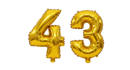 Golden Foil Balloon Number Forty-Three Celebration Transparent Background