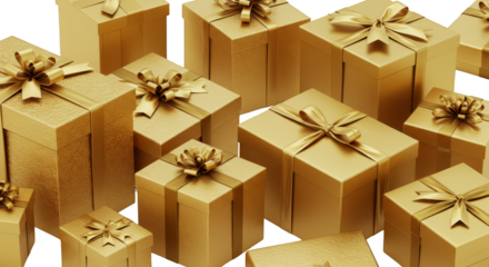 Golden Gifts Presents Boxes Party Celebrations Transparent Background