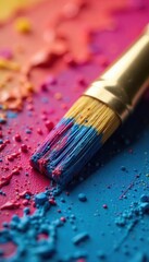 Fototapeta premium Vibrant Paintbrush Close-Up Thick, Rich Colors Ready for Artistic Expression on Canvas. Ideal for creative projects, design backgrounds, and art-related advertising.