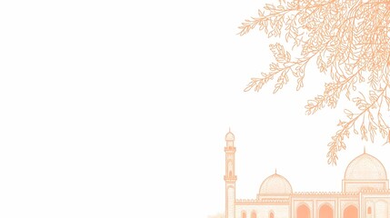 Ornate mosque illustration with foliage.