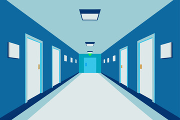 empty corridor with blue windows