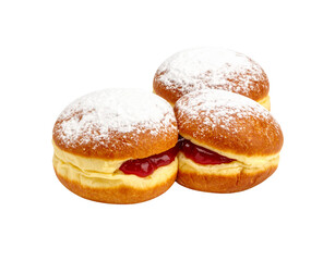Delicious Jelly Donuts Stacked with Powdered Sugar Topping.